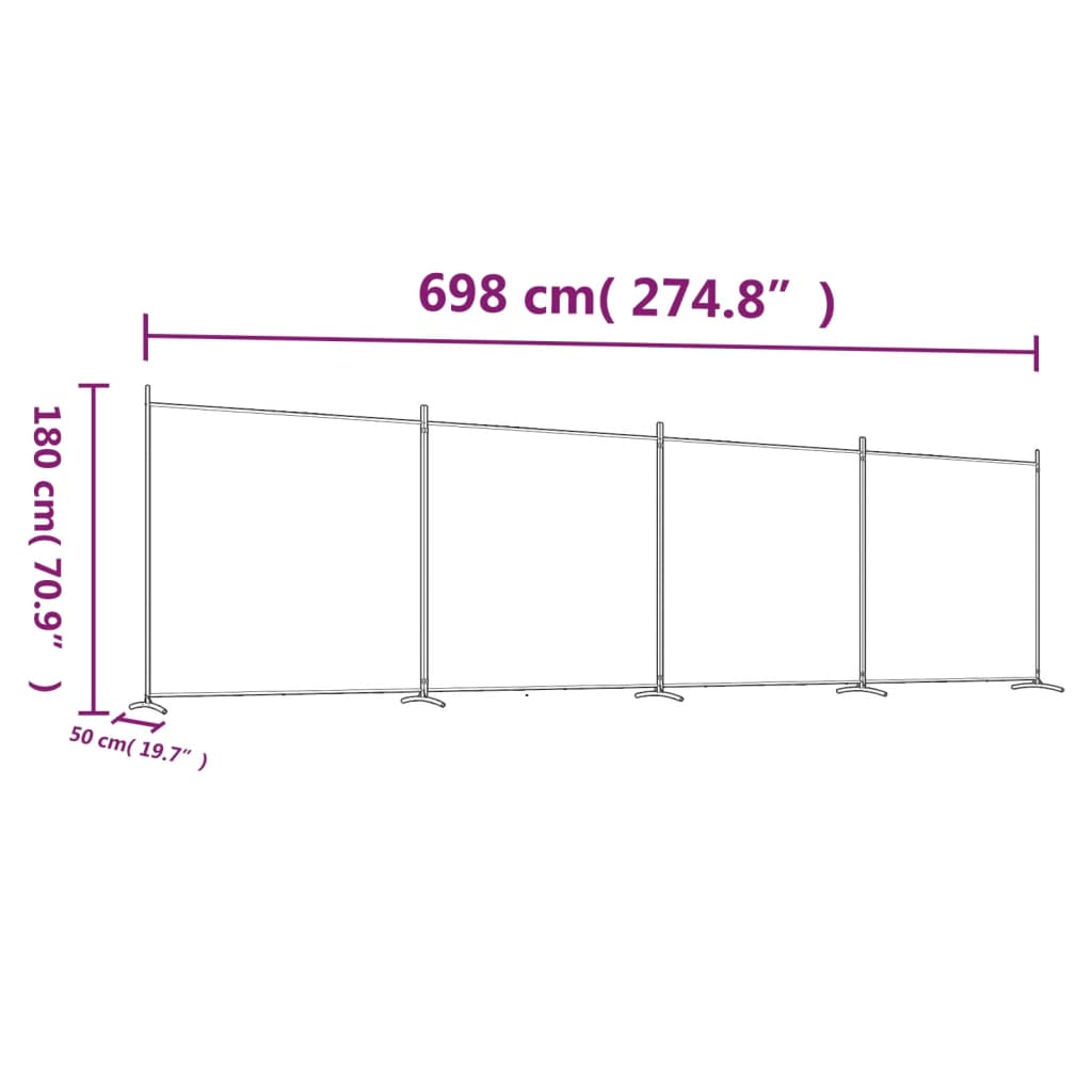 Sobna pregrada s 4 panela bijela 698x180 cm od tkanine