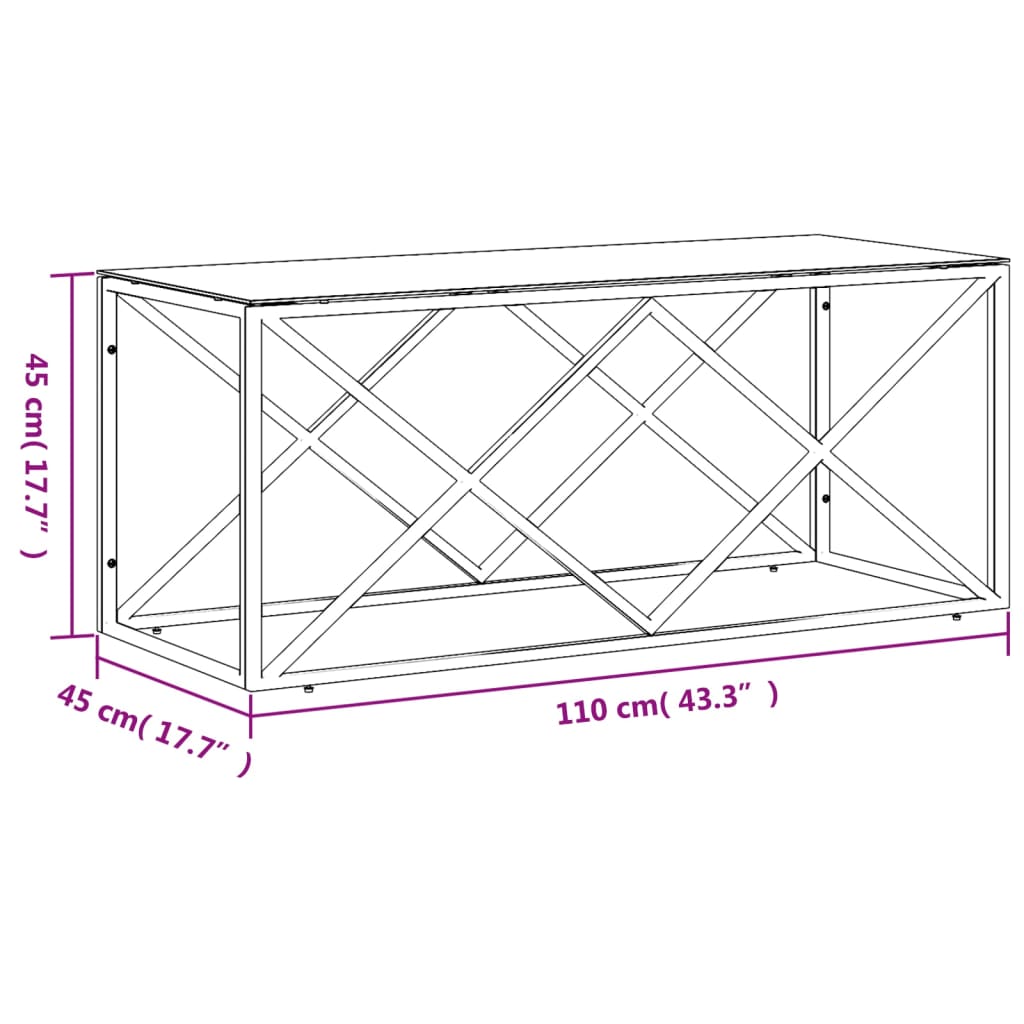 Stolić za kavu 110 x 45 x 45 cm od nehrđajućeg čelika i stakla