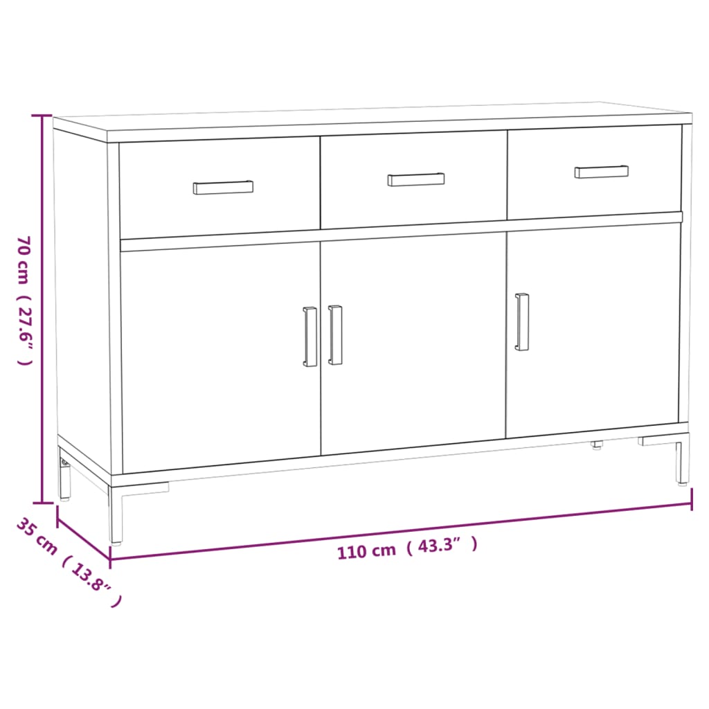 Komoda crna 110 x 35 x 70 cm od masivne borovine