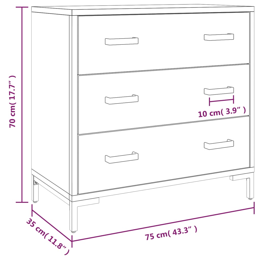 Ladičar crni 75 x 35 x 70 cm od masivne borovine