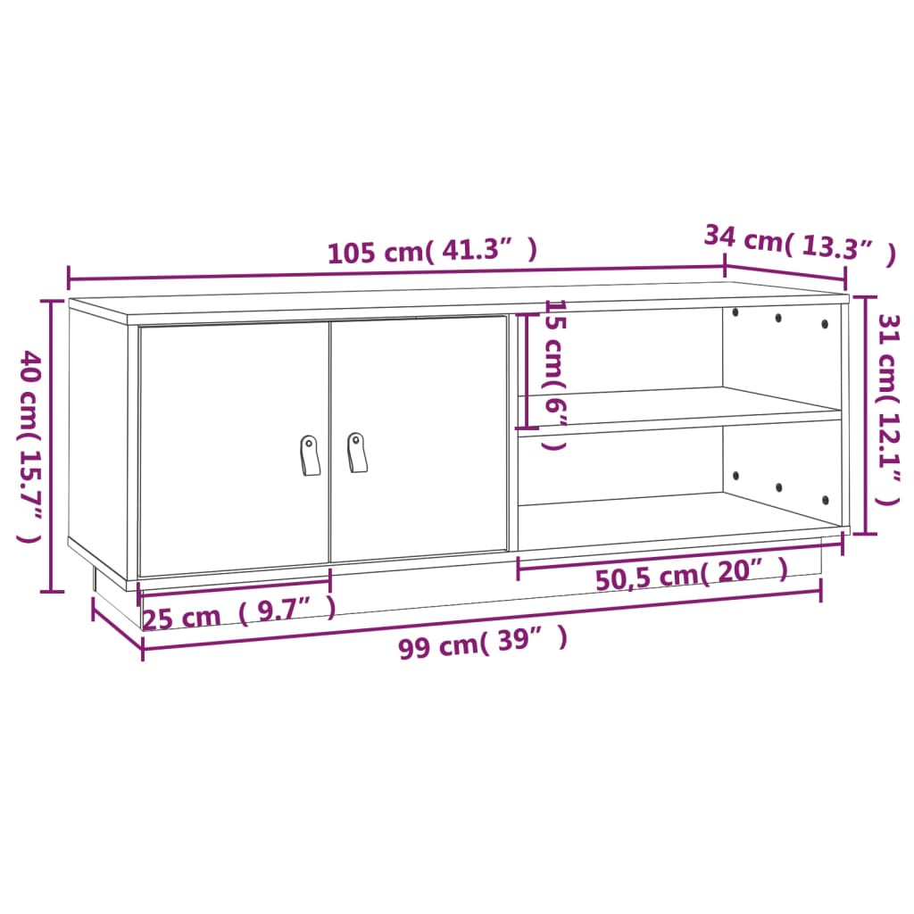 TV ormarić crni 105 x 34 x 40 cm od masivne borovine