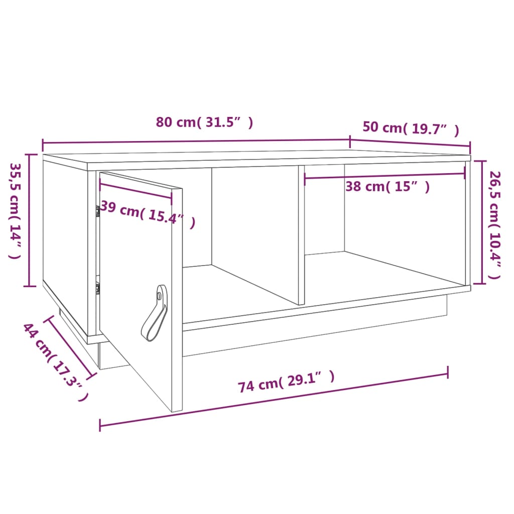 Stolić za kavu sivi 80 x 50 x 35,5 cm od masivne borovine