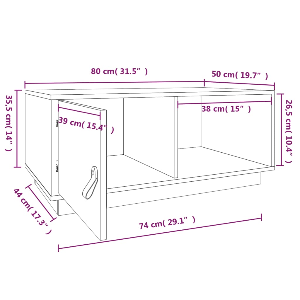 Stolić za kavu Smeđa boja meda 80x50x35,5cm od masivne borovine