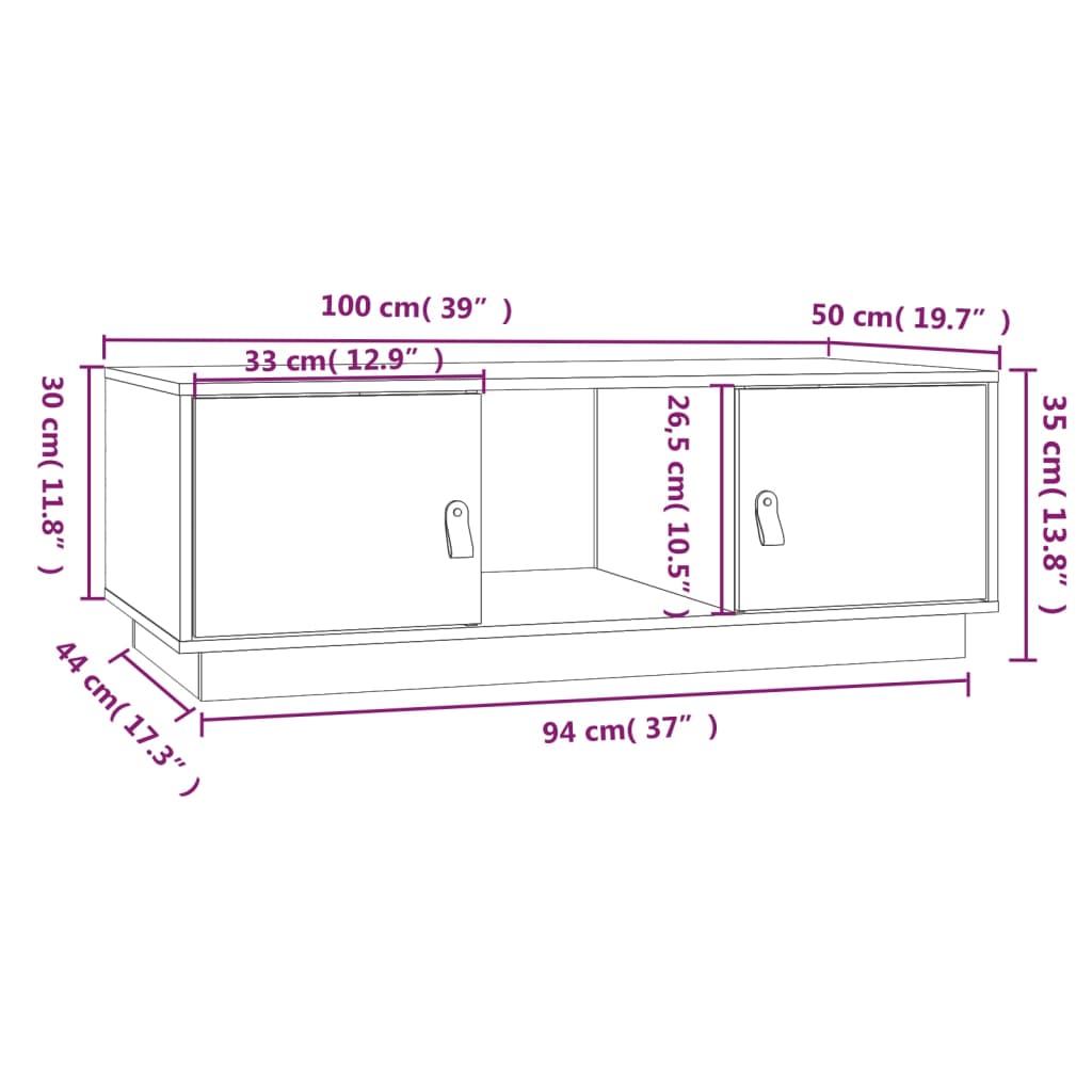 Stolić za kavu crni 100 x 50 x 35 cm od masivne borovine