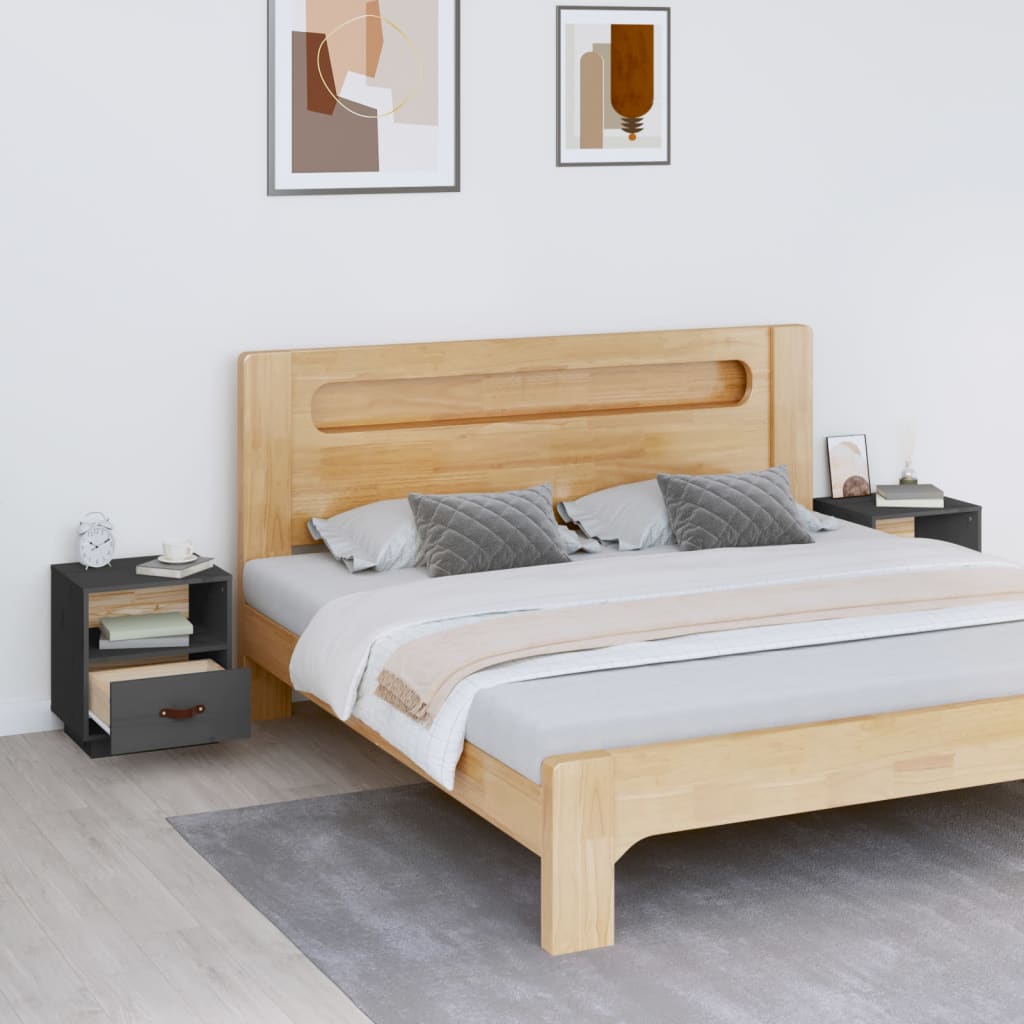 Noćni ormarići 2 kom sivi 40 x 34 x 45 cm od masivne borovine