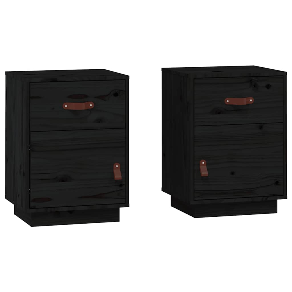 Noćni ormarići 2 kom crni 40 x 34 x 55 cm od masivne borovine