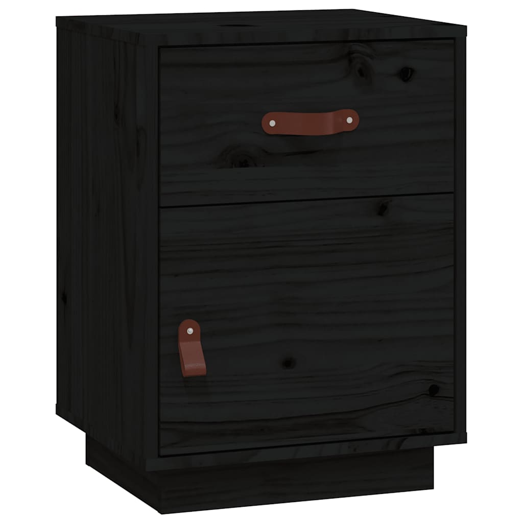 Noćni ormarići 2 kom crni 40 x 34 x 55 cm od masivne borovine