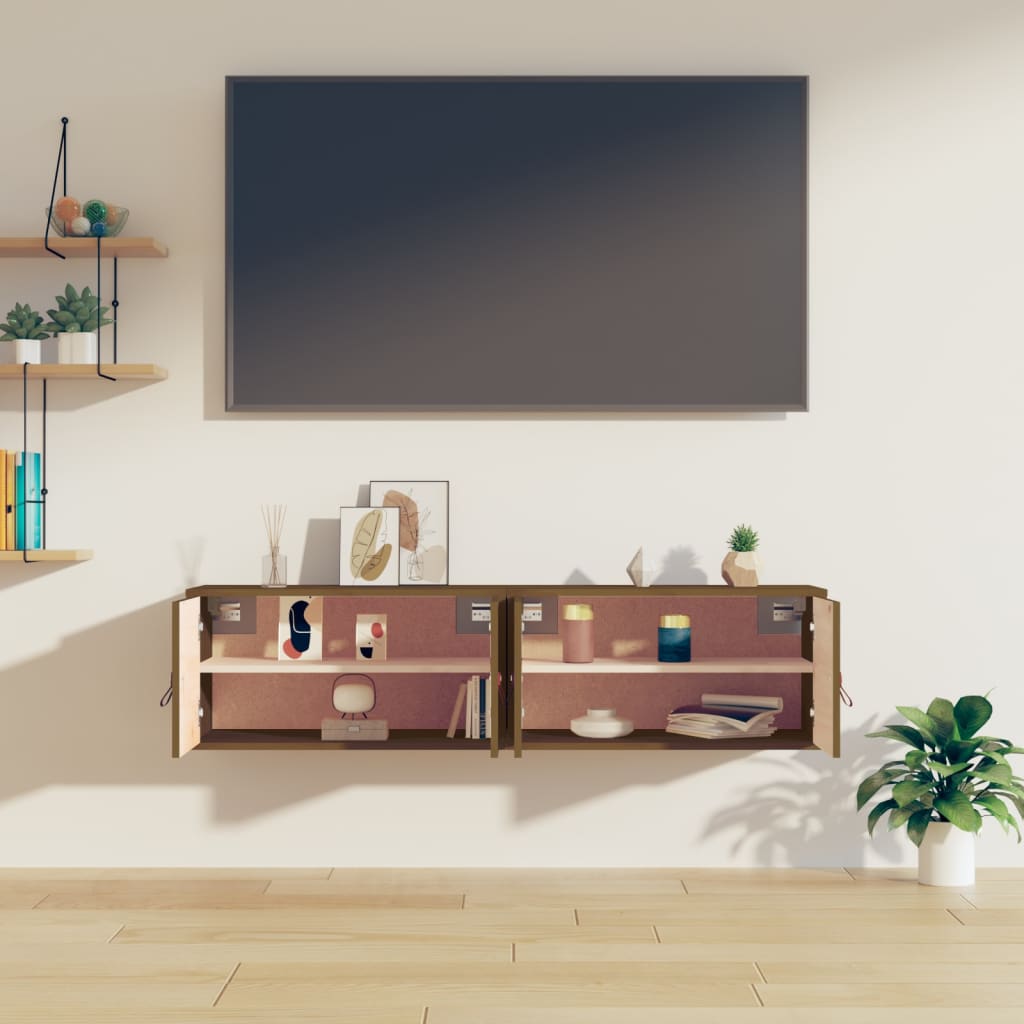Zidni ormarići 2 kom boja meda 60x30x30 cm od masivne borovine