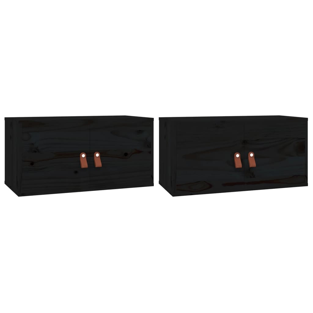 Zidni ormarići 2 kom crni 60x30x30 cm od masivne borovine