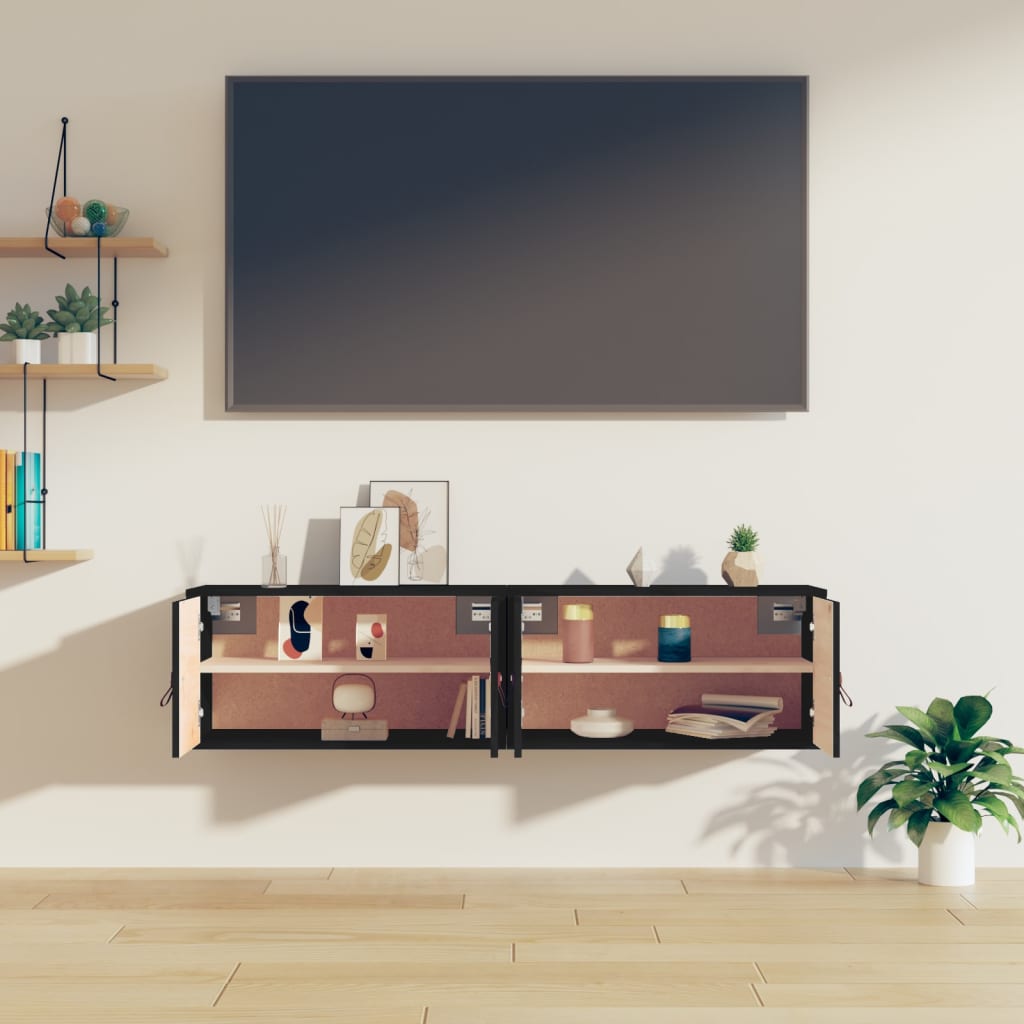 Zidni ormarići 2 kom crni 60x30x30 cm od masivne borovine