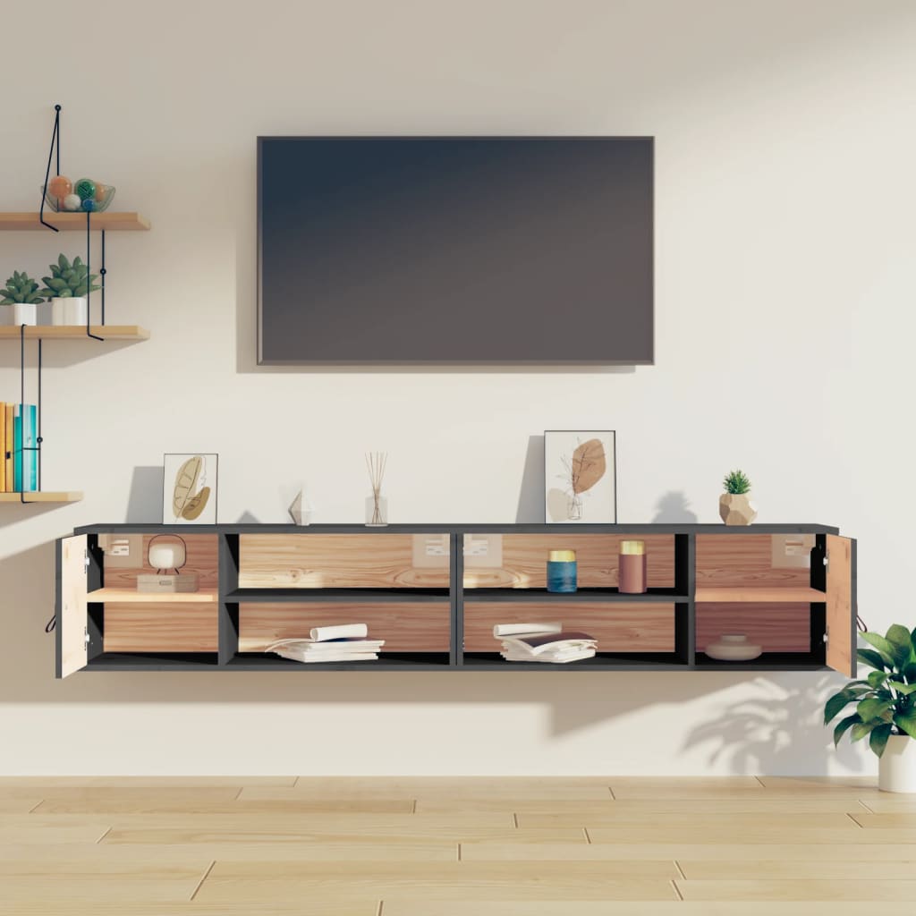Zidni ormarići 2 kom sivi 80 x 30 x 30 cm od masivne borovine