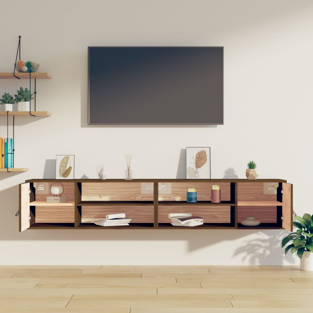 Zidni ormarići 2 kom boja meda 80x30x30 cm od masivne borovine
