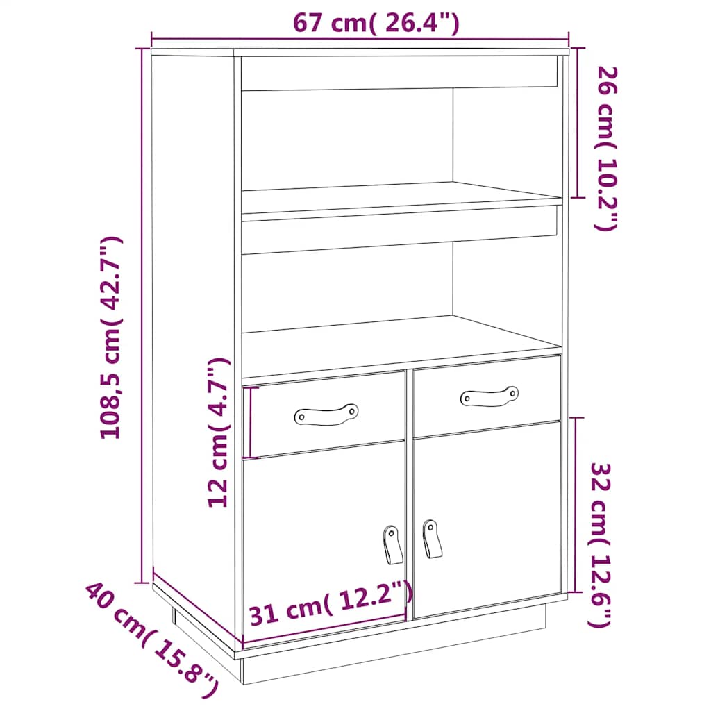 Visoka komoda siva 67 x 40 x 108,5 cm od masivne borovine