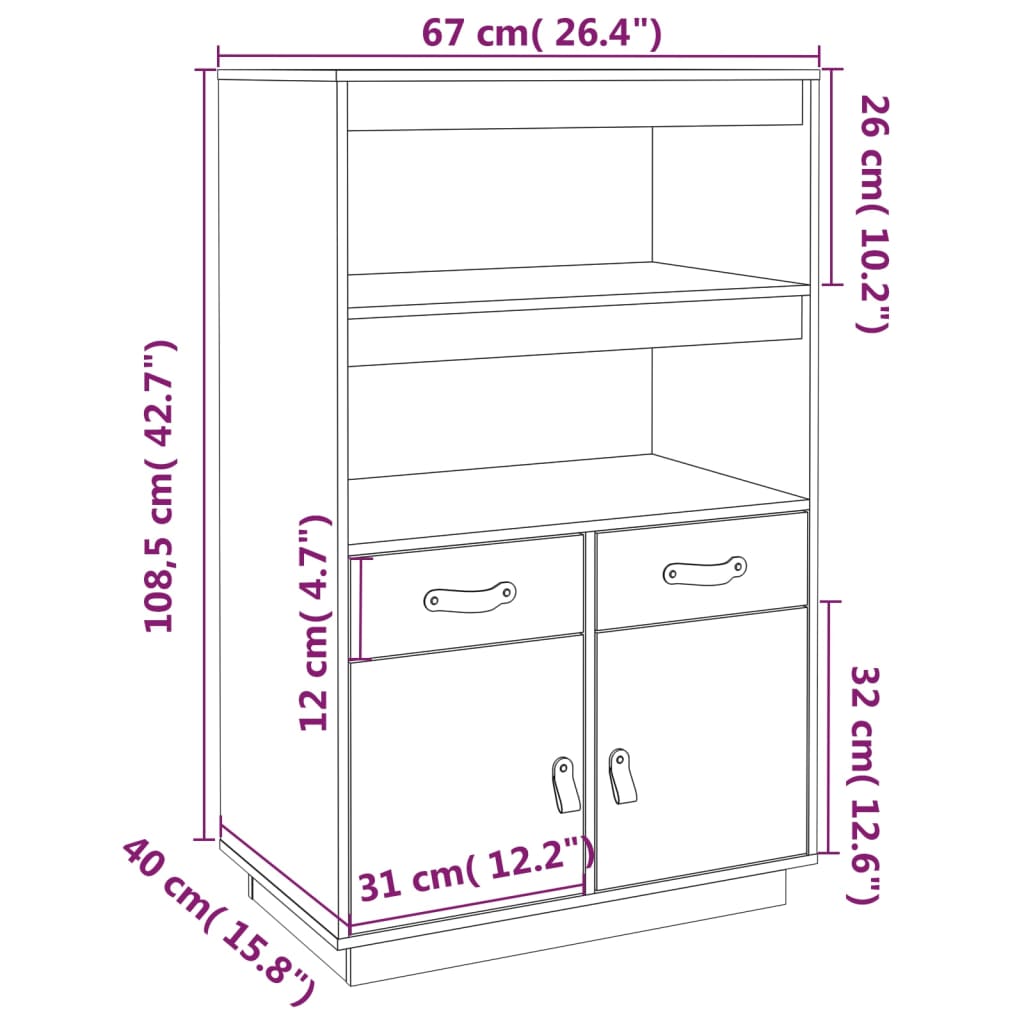 Visoka komoda boja meda 67 x 40 x 108,5 cm od masivne borovine