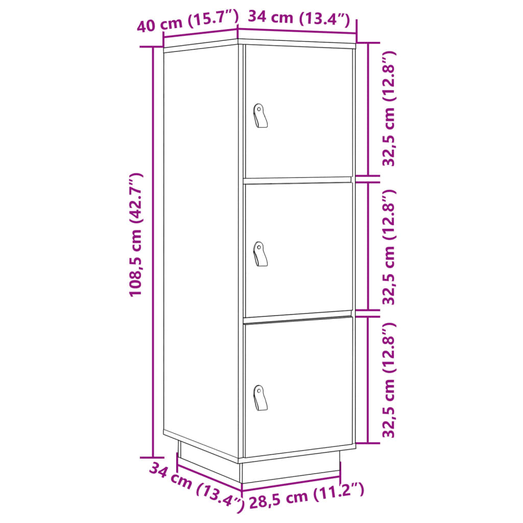 Visoka komoda bijela 34 x 40 x 108,5 cm od masivne borovine