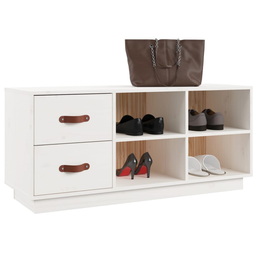 Klupa za cipele bijela 100 x 34x 45 cm od masivne borovine
