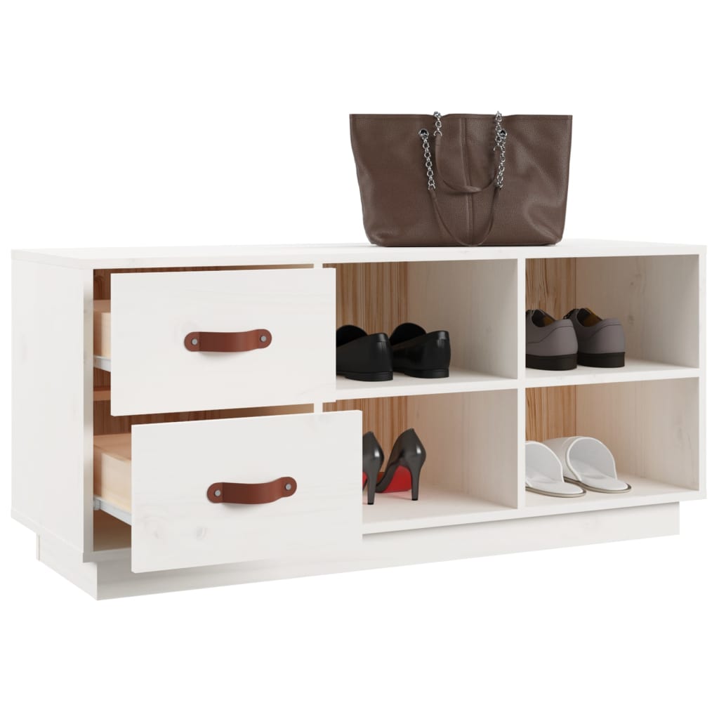 Klupa za cipele bijela 100 x 34x 45 cm od masivne borovine