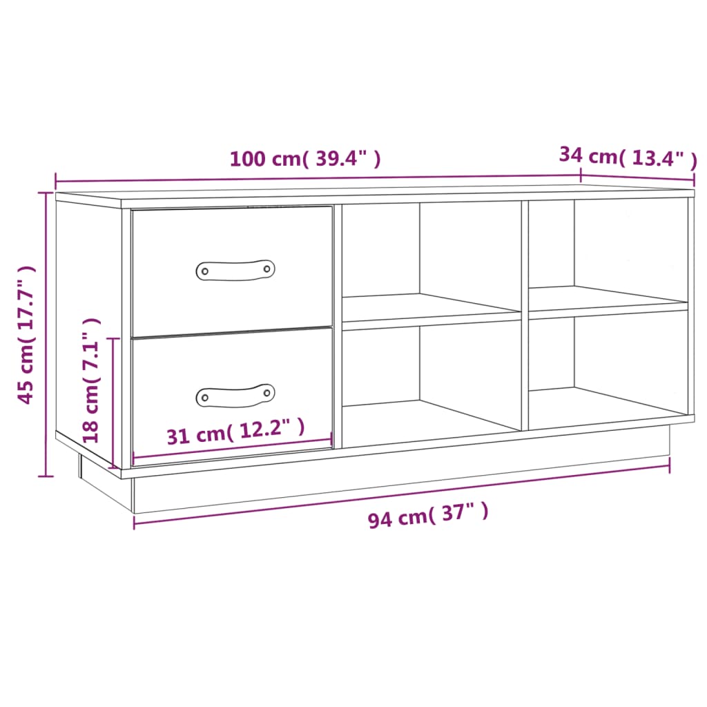 Klupa za cipele bijela 100 x 34x 45 cm od masivne borovine