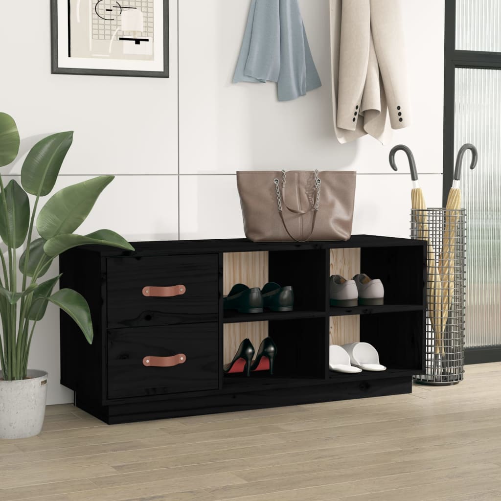 Klupa za cipele crna 100 x 34 x 45 cm od masivne borovine
