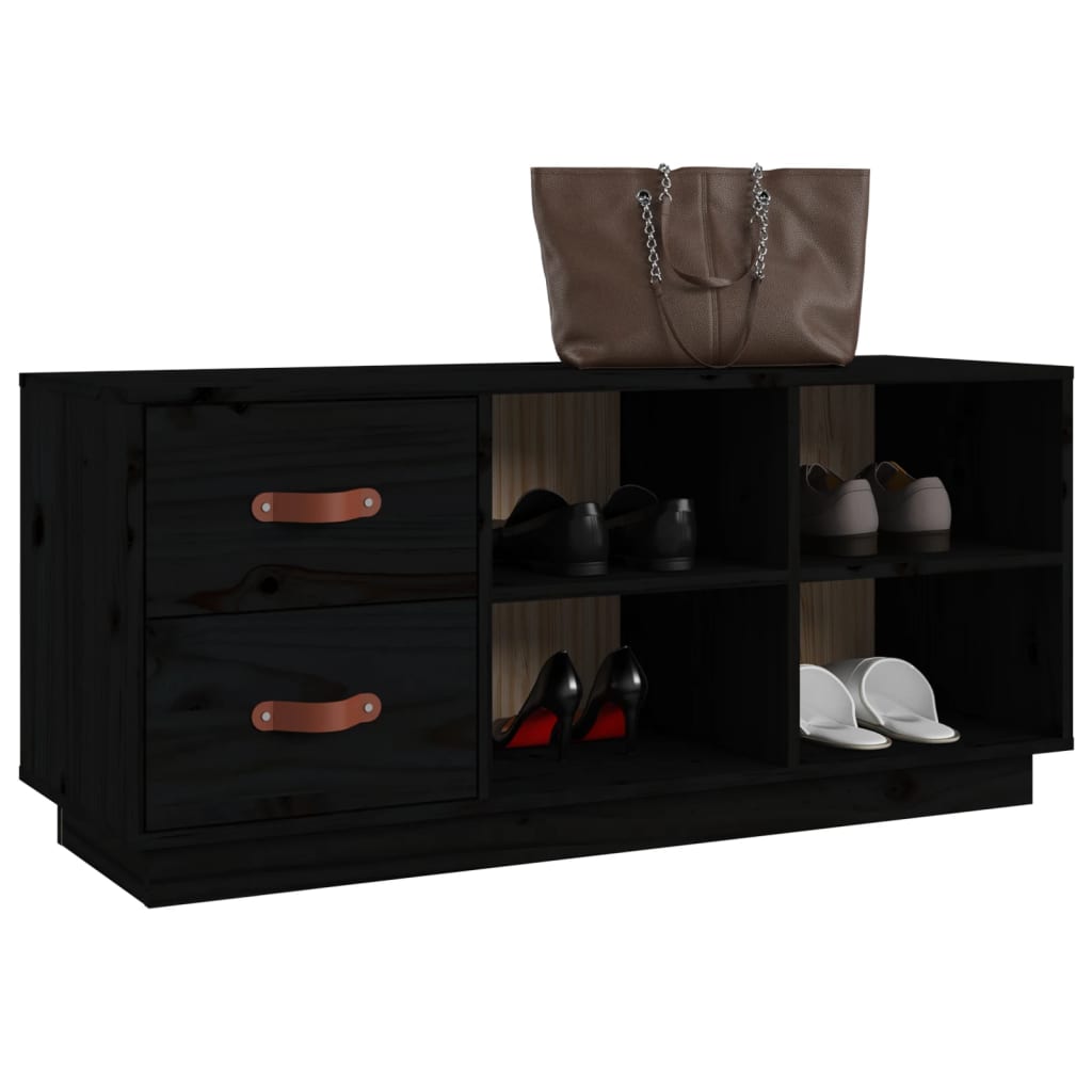 Klupa za cipele crna 100 x 34 x 45 cm od masivne borovine