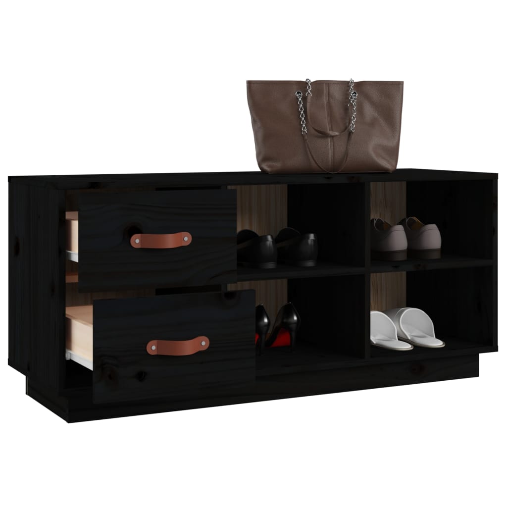 Klupa za cipele crna 100 x 34 x 45 cm od masivne borovine