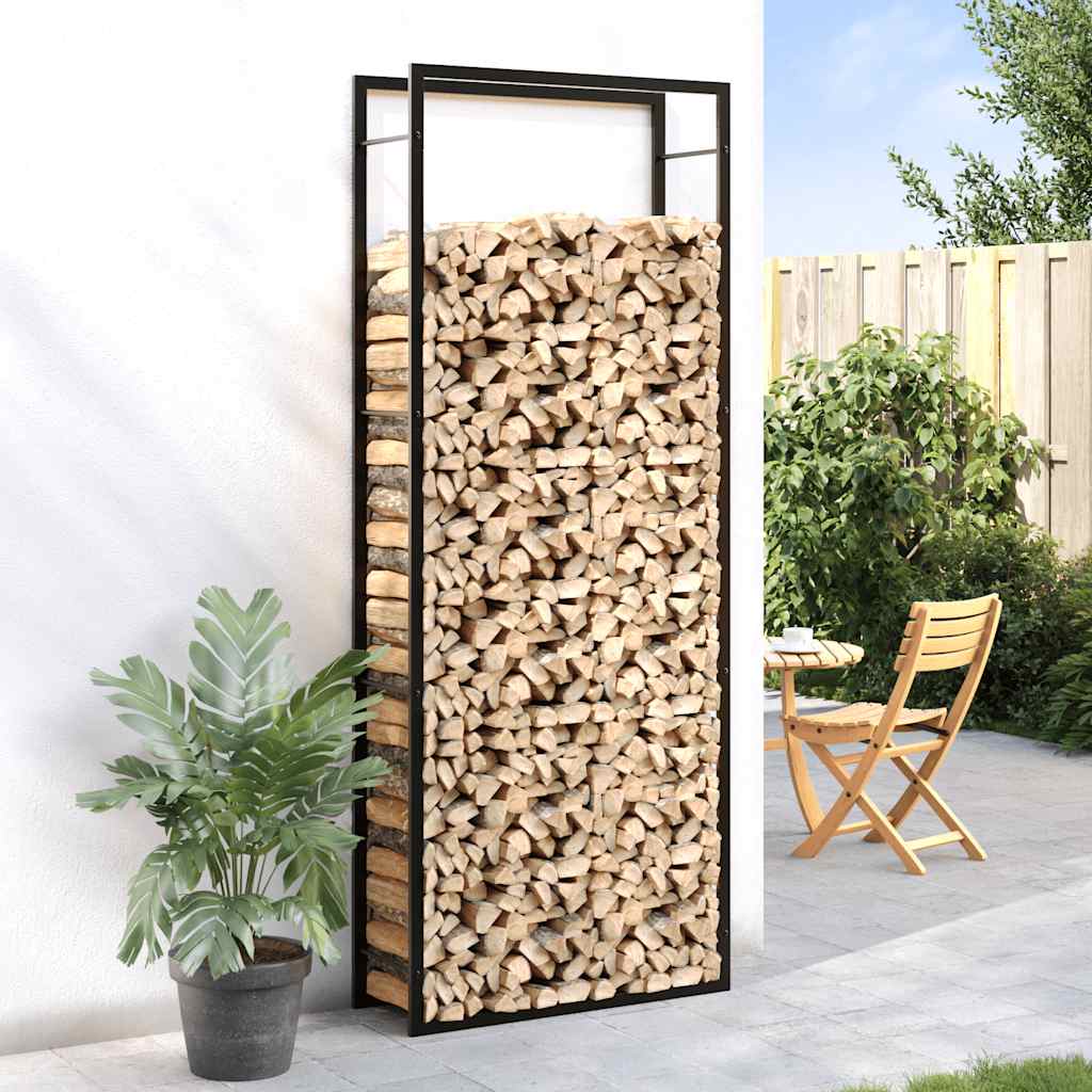 Stalak za drva za ogrjev mat crni 80x28x222 cm čelik