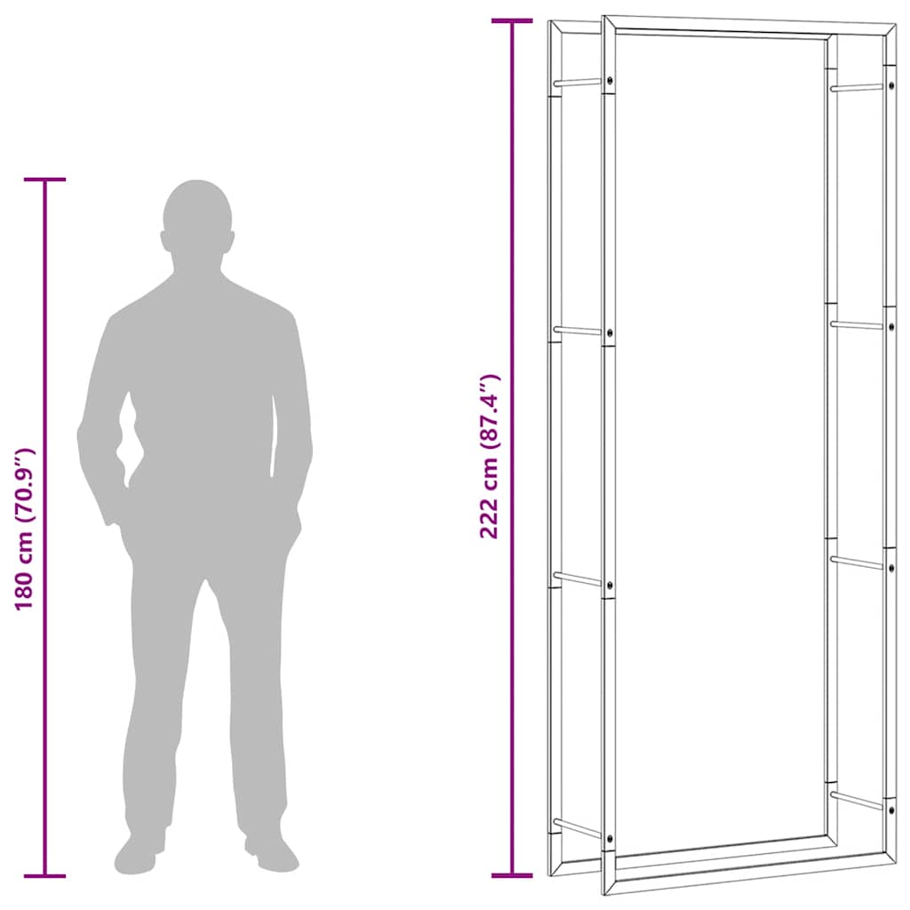 Stalak za drva za ogrjev mat crni 80x28x222 cm čelik