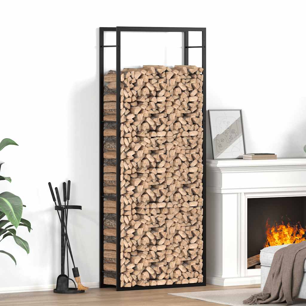 Stalak za drva za ogrjev mat crni 80x28x222 cm čelik