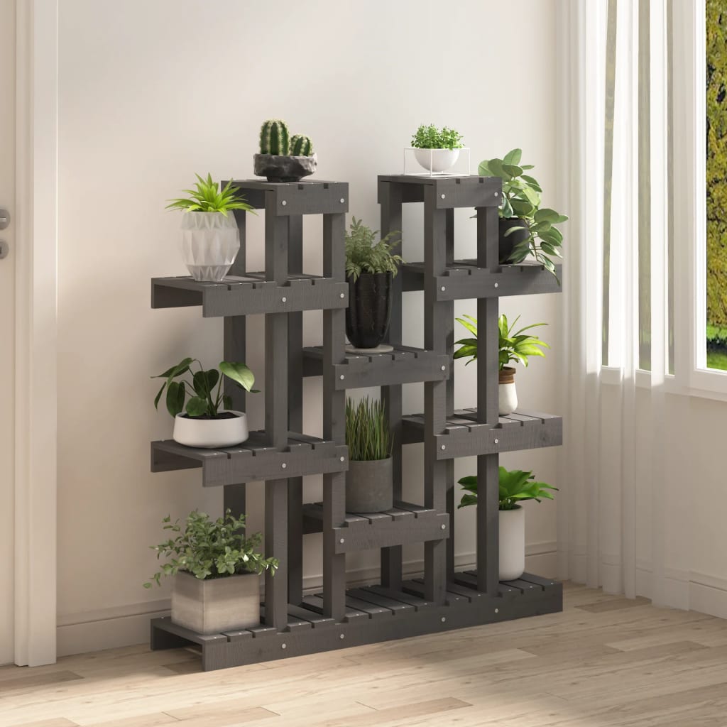 Stalak za biljke sivi 104,5 x 25 x 109,5 cm od masivne borovine