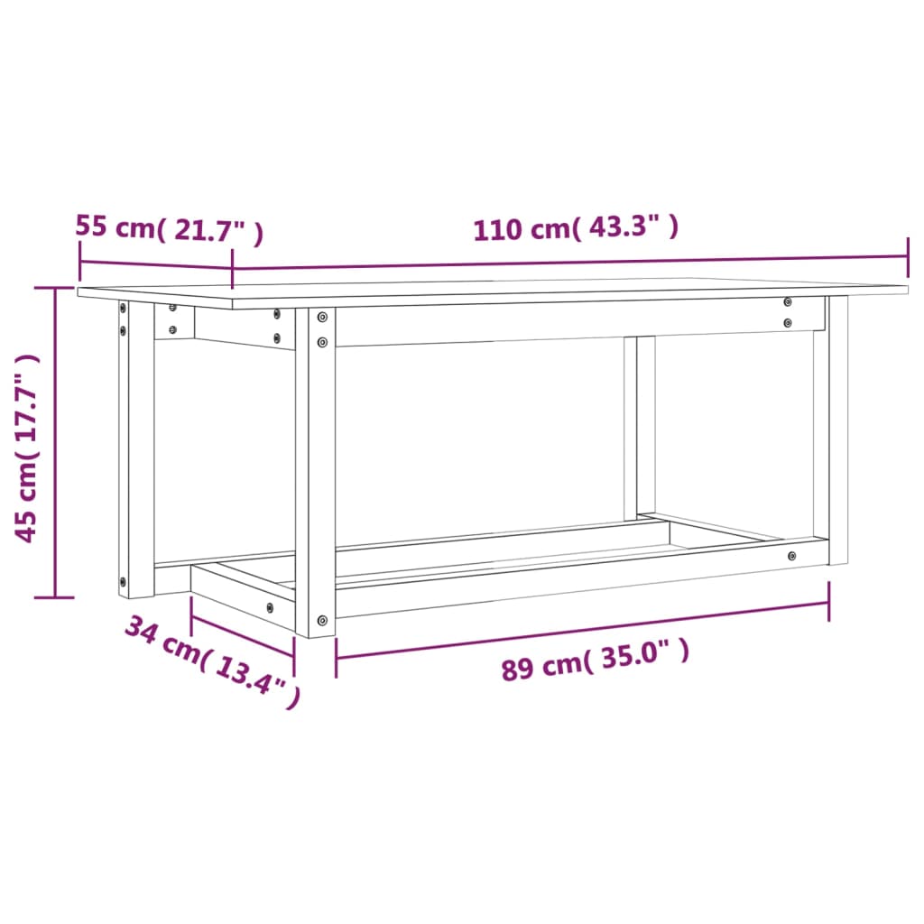 Stolić za kavu sivi 110 x 55 x 45 cm od masivne borovine