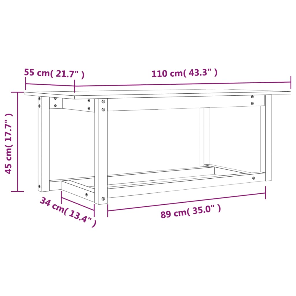 Stolić za kavu crni 110 x 55 x 45 cm od masivne borovine