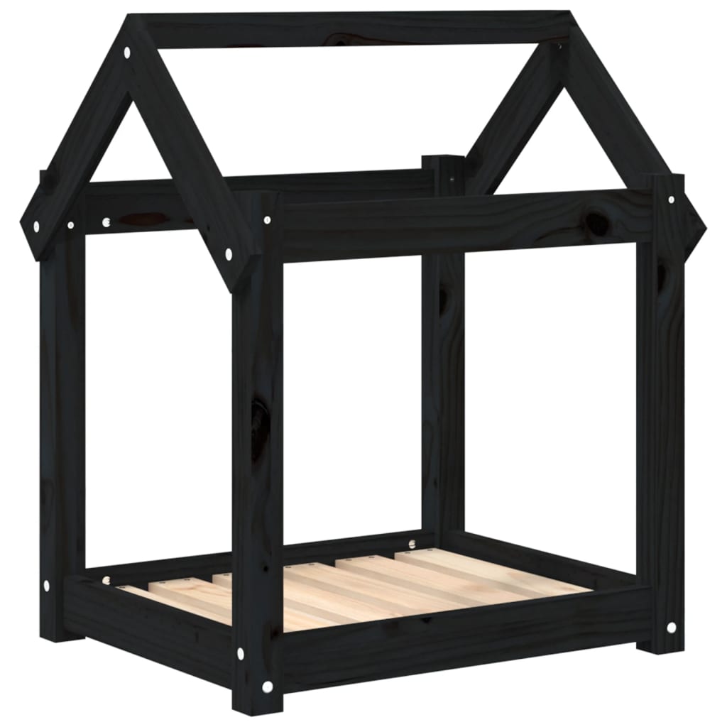 Krevet za pse crni 61x50x70 cm od masivne borovine