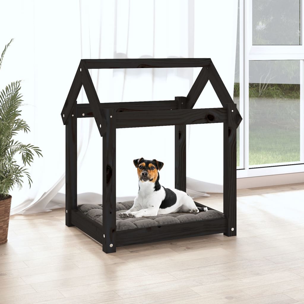 Krevet za pse crni 61x50x70 cm od masivne borovine