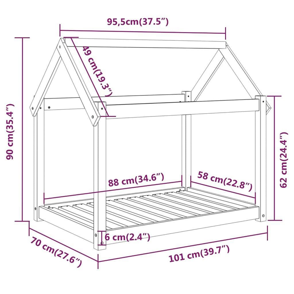 Krevet za pse bijeli 101x70x90 cm od masivne borovine