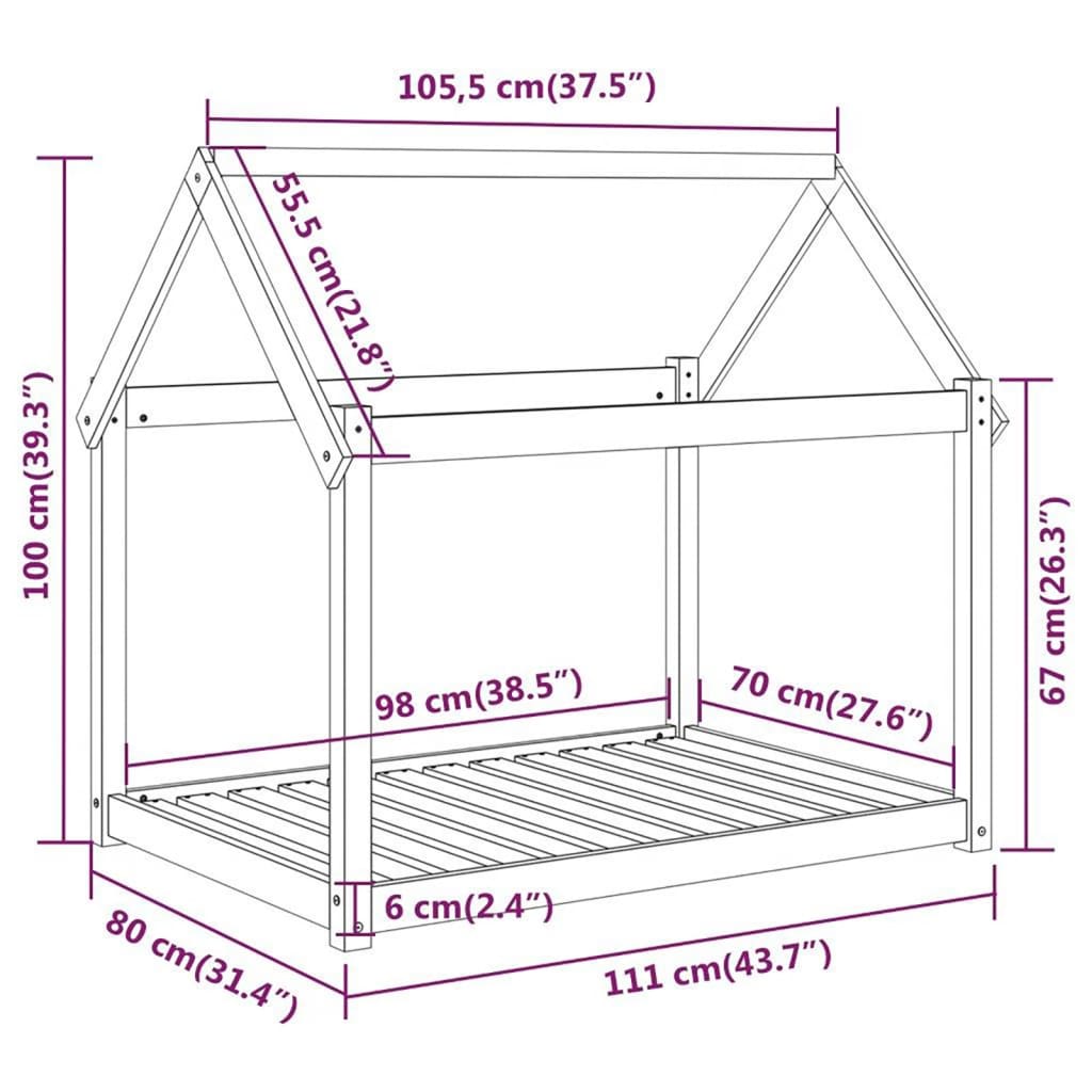 Krevet za pse bijeli 111x80x100 cm od masivne borovine