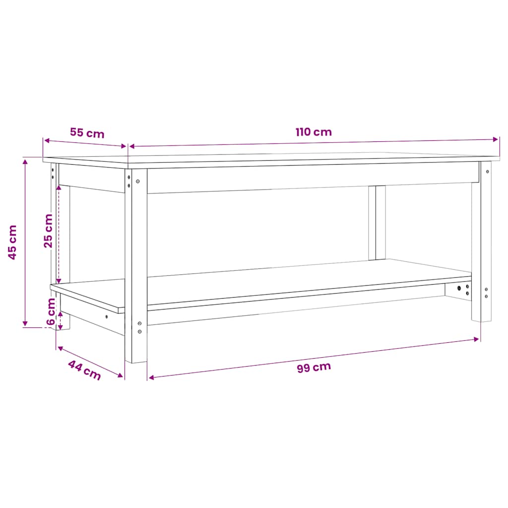 Stolić za kavu bijeli 110 x 55 x 45 cm od masivne borovine