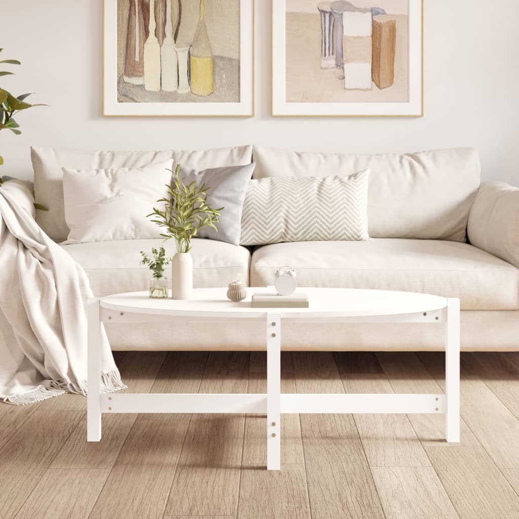 Stolić za kavu bijeli 118 x 63 x 45 cm od masivne borovine