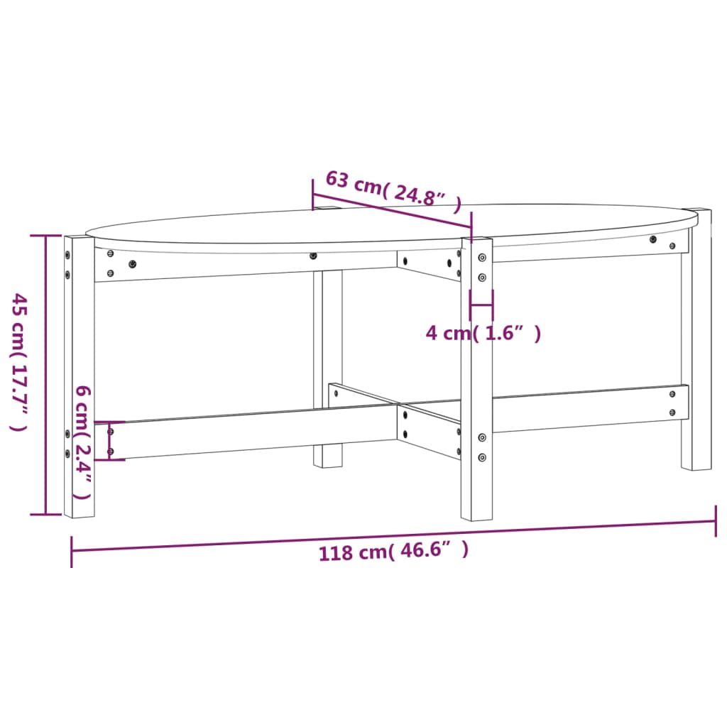 Stolić za kavu bijeli 118 x 63 x 45 cm od masivne borovine