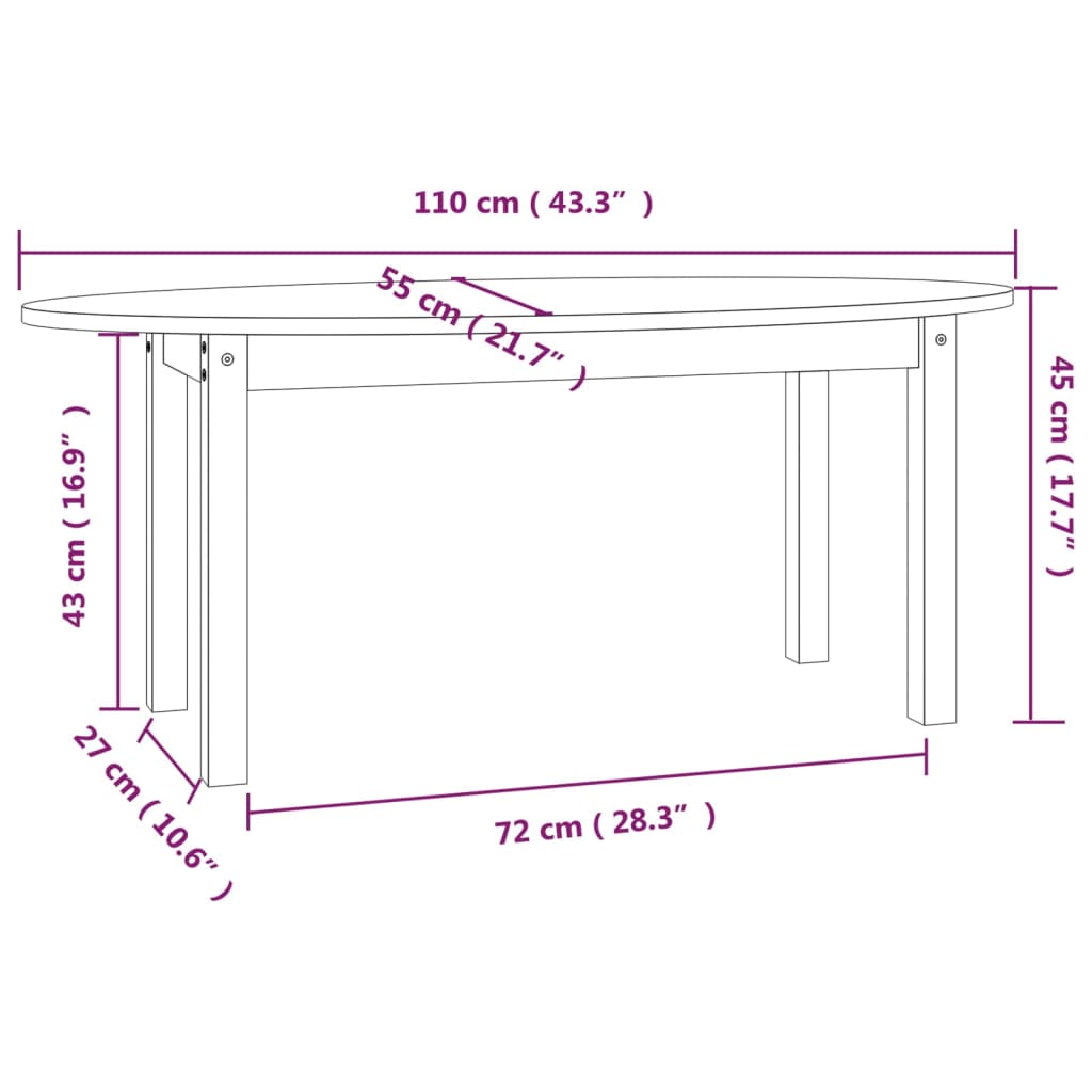Stolić za kavu sivi 110 x 55 x 45 cm od masivne borovine