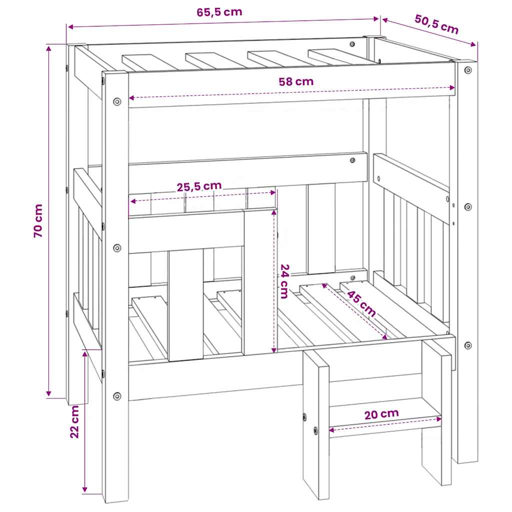 Krevet za pse crna 65,5x50,5x70 cm od masivne borovine