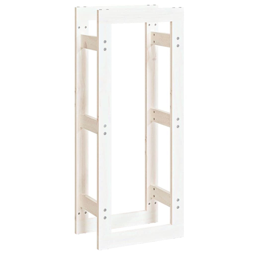 Stalak za drva za ogrjev bijeli 41x25x100 cm masivna borovina
