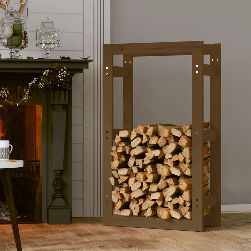 Stalak za drva za ogrjev boja meda 60x25x100 cm od borovine