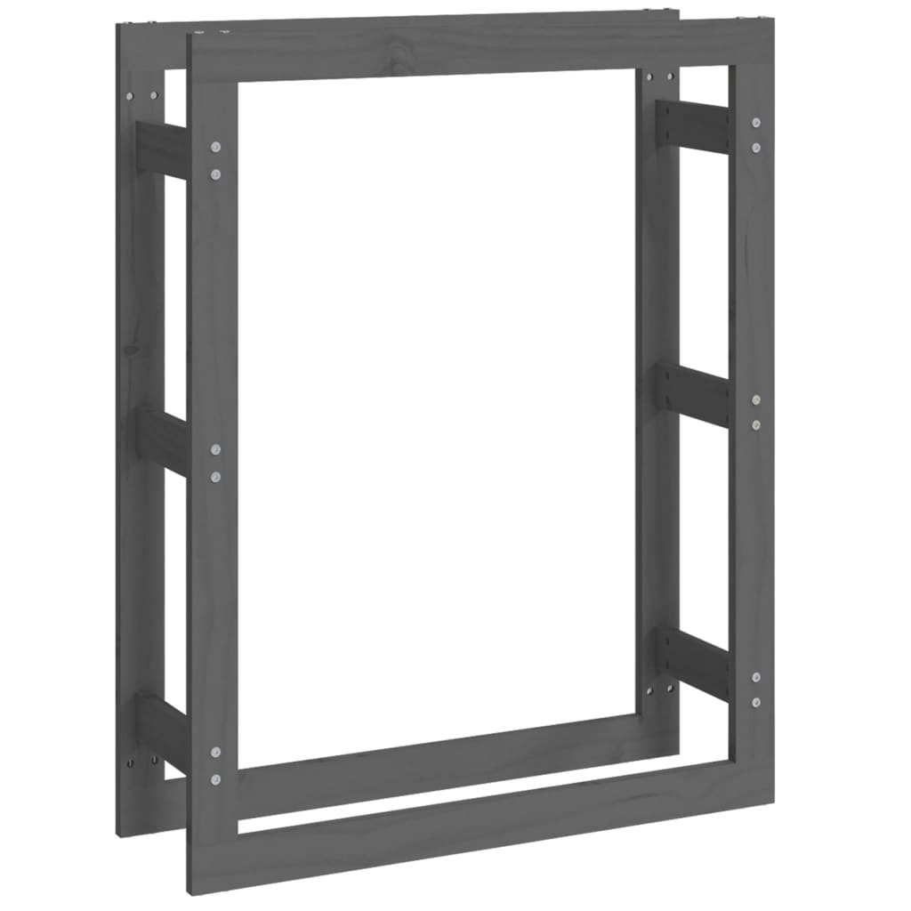 Stalak za drva za ogrjev sivi 80x25x100 cm od masivne borovine