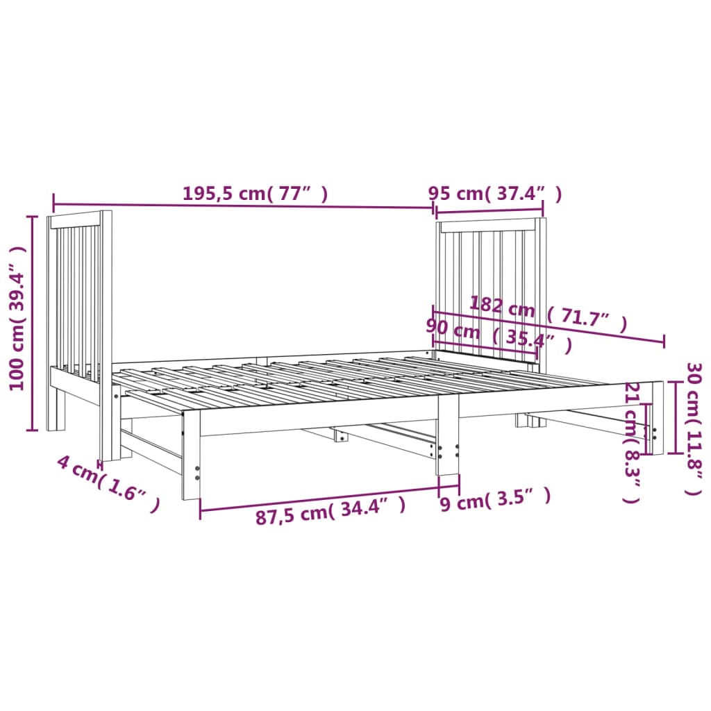 Dnevni ležaj na izvlačenje bijeli 2x(90x190)cm masivna borovina