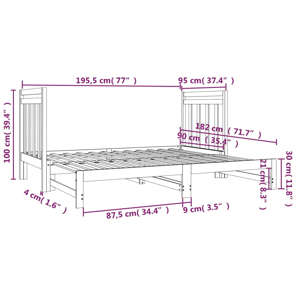 Dnevni ležaj na izvlačenje bijeli 2x(90x190)cm masivna borovina