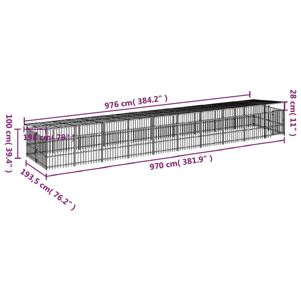 Vanjski kavez za pse s krovom čelični 18,77 m²