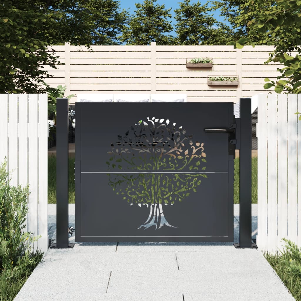 Vrtna vrata antracit 100x75 cm čelična s uzorkom stabla