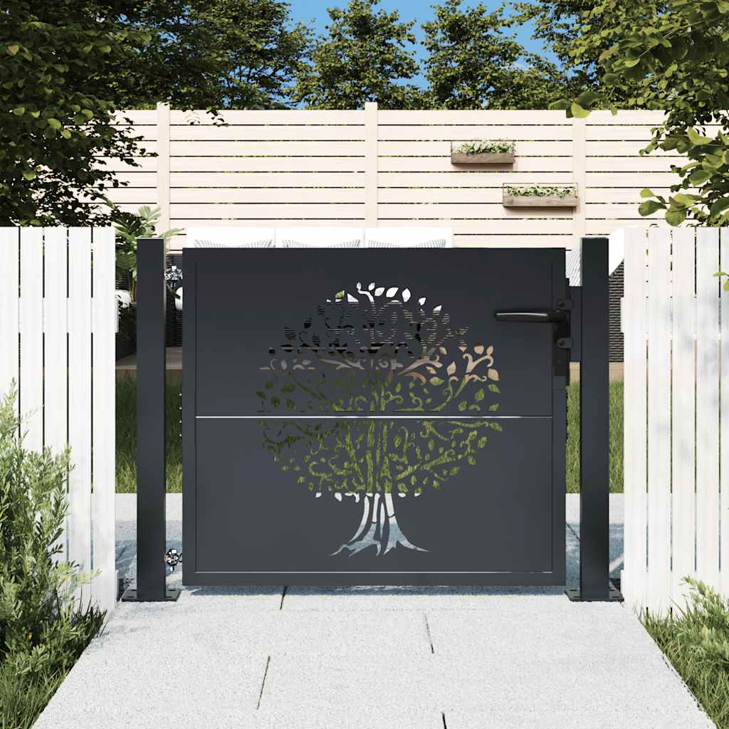 Vrtna vrata antracit 100x100 cm čelična dizajn stabla