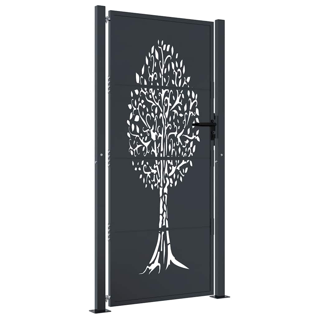 Vrtna vrata antracit 100x200 cm čelična dizajn stabla