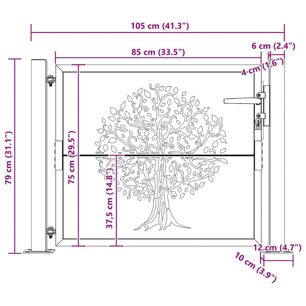 Vrtna vrata 100x75 cm Corten čelik Dizajn stabla